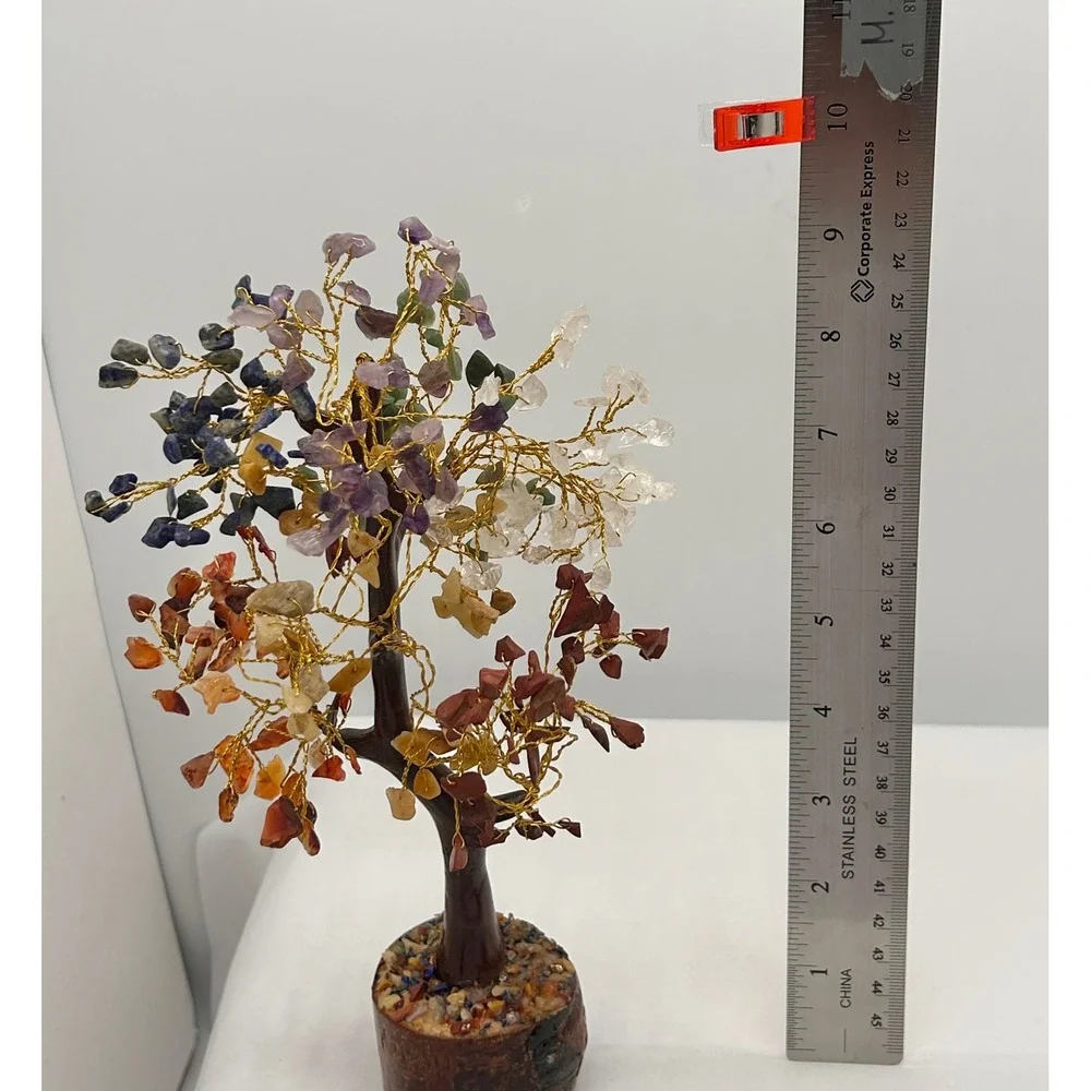 Gemstone Bonsai Tree of Life Sculpture Amethyst Quartz Lapis Chakra Feng Shui